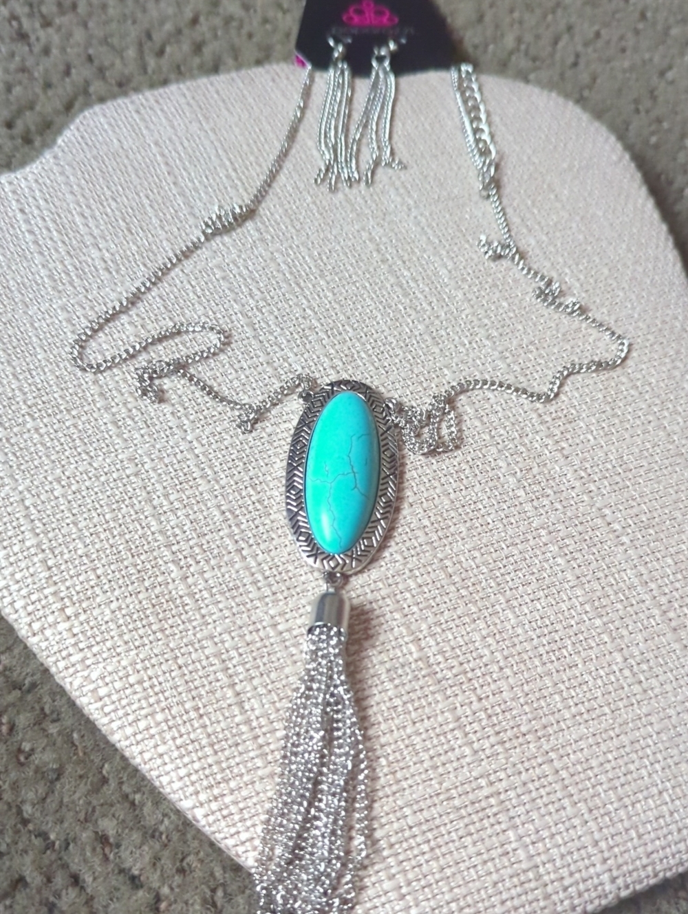 paparazzi Silver-Tone Turquoise Oval Pendant Necklace with Earrings